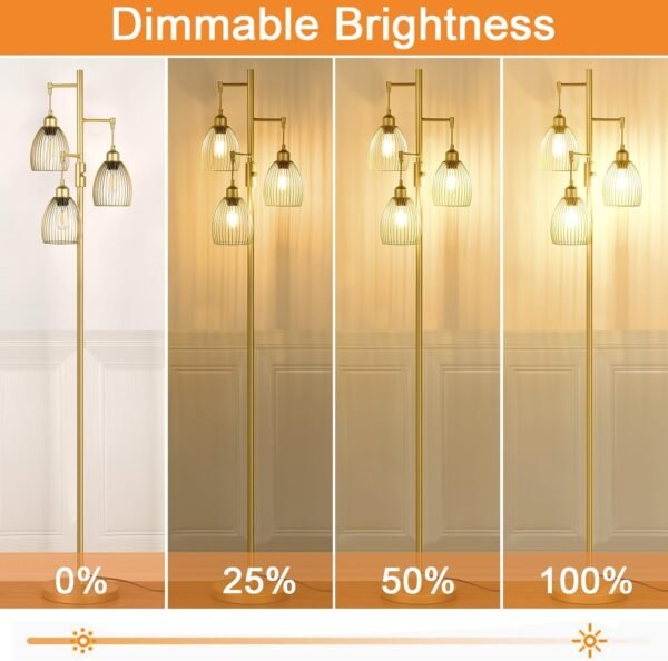 71Eo72o0NeL._AC_SL1500_.jpg Dimmable Industrial Floor Lamps for Living Room, Gold Tree Standing Tall Lamps with 3 Elegant Teardrop Cage Head & 800 Lumens LED Bulbs for Bedroom Office