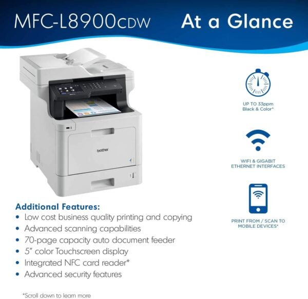 Brother MFC-L8900CDW Business Color Laser All-in-One Printer, Amazon Dash Replenishment Ready