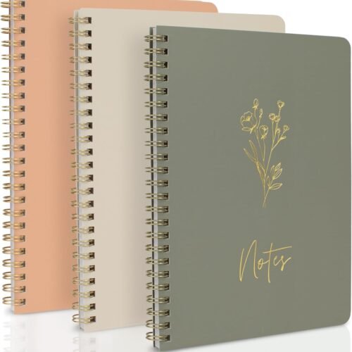 ZICOTO Aesthetic Spiral Notebook Set of 3 For Women - Cute College Ruled 8x6 Journal/Notebook with Large Pockets And Lined Pages - Perfect Supplies to Stay Organized at Work or School