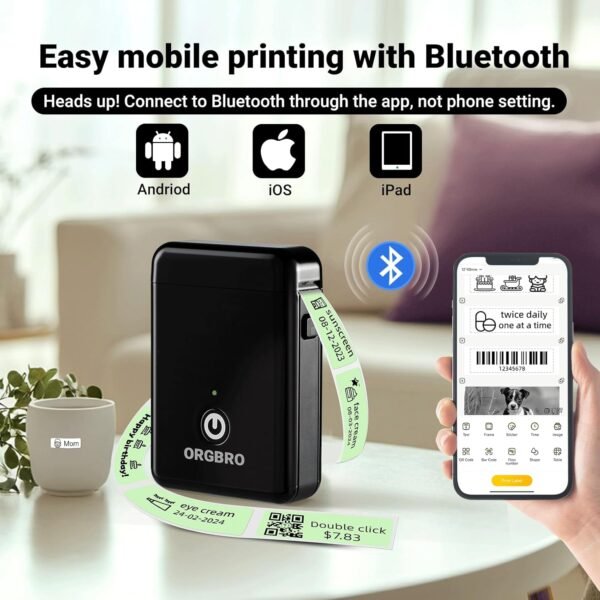ORGBRO Label Maker Machine with Tape, X1 Portable Thermal Label Printer Support Continuous Waterproof Label & Pre-Cut Label, Bluetooth Small Label Makers with Multiple Templates for School Office Home