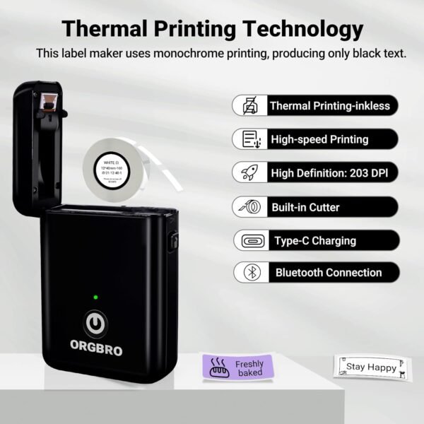 ORGBRO Label Maker Machine with Tape, X1 Portable Thermal Label Printer Support Continuous Waterproof Label & Pre-Cut Label, Bluetooth Small Label Makers with Multiple Templates for School Office Home