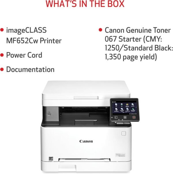 Canon Color imageCLASS MF652Cw - Wireless Laser Printer, Multifunction with Scanner, Copier, Mobile Ready, 3 Year Limited Warranty, 22 PPM Color, White