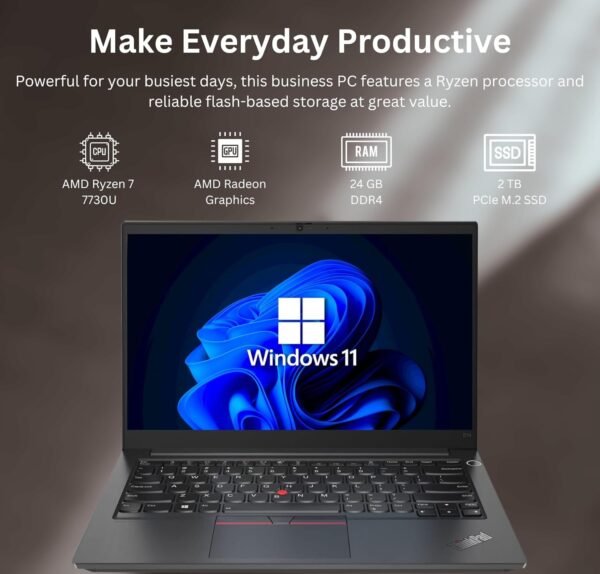 Lenovo ThinkPad E14 Gen 5 Business Laptop, 14" FHD+ Display, AMD Ryzen 7 7730U (Beat i7-1255U), 24GB RAM, 2TB SSD, FP Reader, Backlit Keyboard, HDMI, RJ45, Wi-Fi 6, Windows 11 Pro, Black