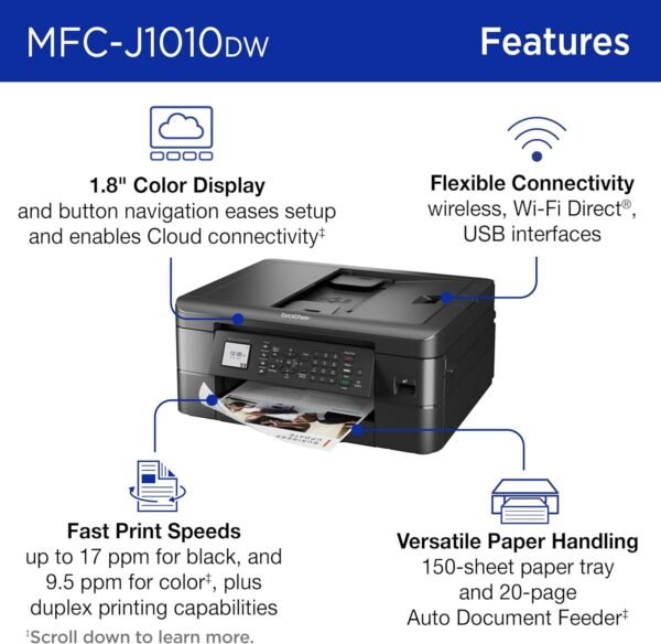 Brother MFC-J1010DW Wireless Color Inkjet All-in-One Printer with Mobile Device and Duplex Printing, Refresh Subscription and Amazon Dash Replenishment Ready