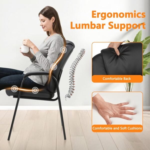 CLATINA Leather Guest Chair with Padded Arm Rest for Reception Meeting Conference and Waiting Room Side Office Home Black 4 Pack