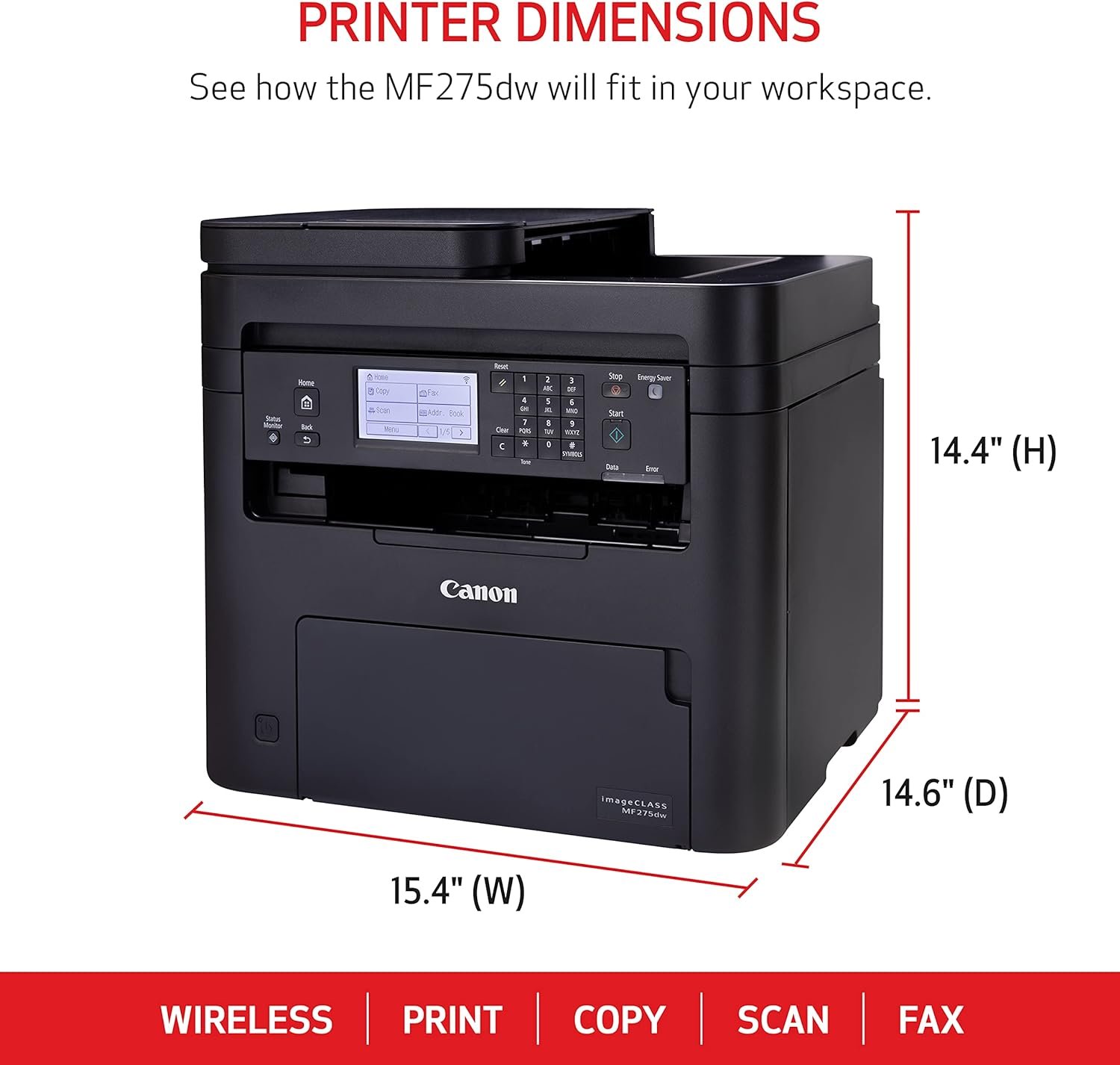 Canon imageCLASS MF275dw - Monochrome, Duplex Wireless Laser Printer, All-In-One With Scanner, Copier, Fax, Mobile Ready, 30 PPM, Black - Image 2