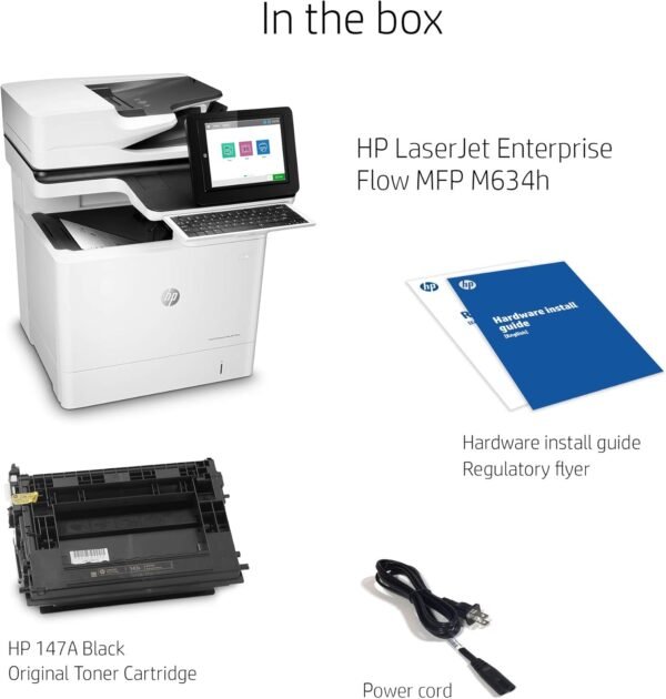 HP LaserJet Enterprise Flow MFP M634h Monochrome All-in-One Printer with built-in Ethernet & 2-sided printing (7PS95A), White