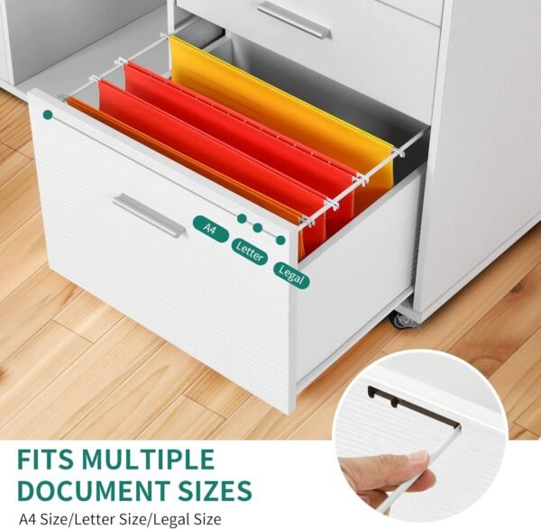 YITAHOME File Cabinet with Charging Station, Mobile Lateral Filing Cabinet with Lock for Home Office, Printer Stand with Open Storage Shelf, Fits A4, Letter, Legal Size Files, Office Furniture, White