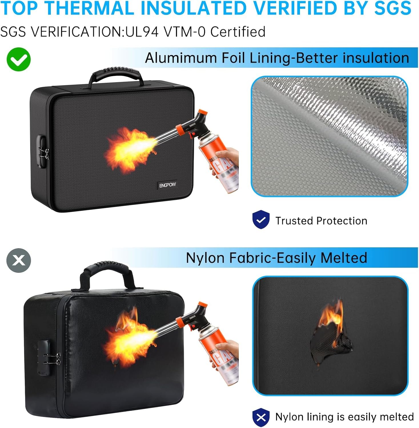 ENGPOW File Organizer Bag with 13 Pocket Accordion File Folder, Fireproof Document Organizer with Lock& Labels,Multi-Layer Portable Home Travel Safe Storage Box for Important Documents,Files and More - Image 2