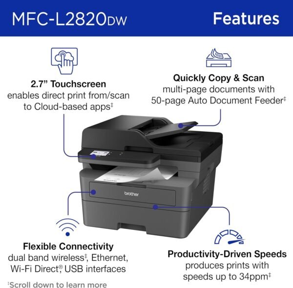 71HmHN35eQL._AC_SL1500_.jpg Brother MFC-L2820DW Wireless Compact Monochrome All-in-One Laser Printer with Copy, Scan and Fax, Duplex, Black & White | Includes Refresh Subscription Trial(1), Amazon Dash Replenishment Ready