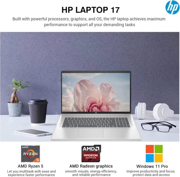 HP 2025 17 Inch Laptop Computer, 17.3 IPS FHD Business Laptop PC, AMD Ryzen 5 6-Core, 64GB RAM 2.5TB Storage (2TB SSD+512GB Docking Set), Windows 11 Pro Lifetime Office, 10-Key Number Pad
