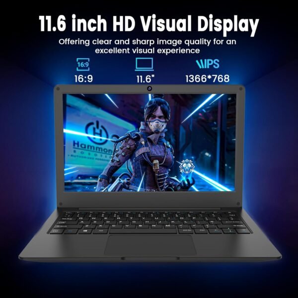 71JTyBDTqFL._AC_SL1500_.jpg Azeyou 11.6” Laptop HD Display, Student Laptop Computer 4GB DDR4 RAM, 128GB SSD, Windows 11 Pro Laptops, Metal Shell, WiFi, BT4.2, USB3.0, Type_C 4000mAh Battery (Black)