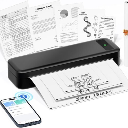 Portable Printers Wireless for Travel, Inkless Thermal Printer, Bluetooth Mobile Compact Printer Support 8.5" X 11" US Letter & A4 Size, Compatible with iPhone Android Laptop for Home Car Office