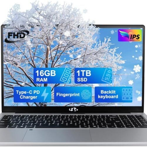 NIMO 15.6 IPS FHD-Student-Laptop, 16GB RAM 1TB SSD Backlit Keyboard Fingerprint Intel Pentium Quad-Core N100 (Beat to i3-1115G4, Up to 3.4GHz) Computer with WiFi 6 Numpad Win 11 Silver