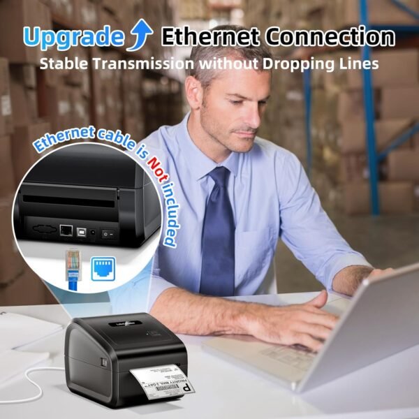 Bluetooth Thermal Label Printer 4x6, Ethernet Shipping Label Printer, D550 Pro Wireless Thermal Shipping Label Printer for Small Business, Office, Home, Support Bluetooth/Ethernet/USB