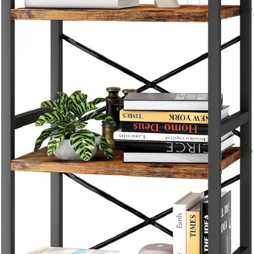 Homeiju Bookshelf, 3 Tier Industrial Bookcase, Metal Small Bookcase, Rustic Etagere Book Shelf Storage Organizer for Living Room, Bedroom, and Home Office(Rustic Brown) Patent Pending D29873033