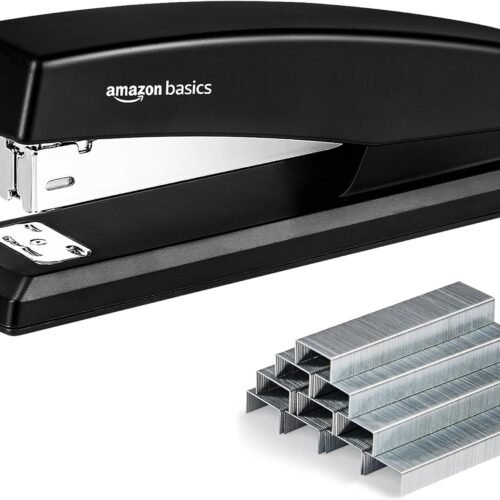 Amazon Basics Stapler with 1000 Staples, Office Stapler, 25 Sheet Capacity, Non-Slip, Black
