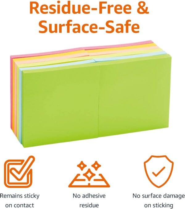Amazon Basics Bulk Sticky Notes Office Supplies for Desk, 3x3 inch, 12-Pack, Assorted Colors