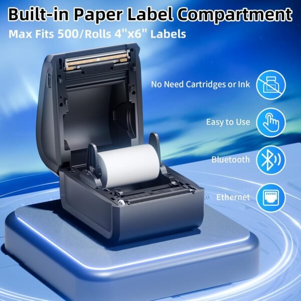 Bluetooth Thermal Label Printer 4x6, Ethernet Shipping Label Printer, D550 Pro Wireless Thermal Shipping Label Printer for Small Business, Office, Home, Support Bluetooth/Ethernet/USB