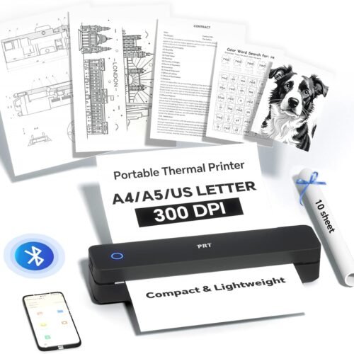 PRT Portable Printer Wireless for Travel, Inkless Bluetooth Compact Mobile Thermal Printer, Supports 8.5" X 11" US Letter, A4 A5, Compatible with iOS, Android, Laptop for Home Use, Office & Vehicles