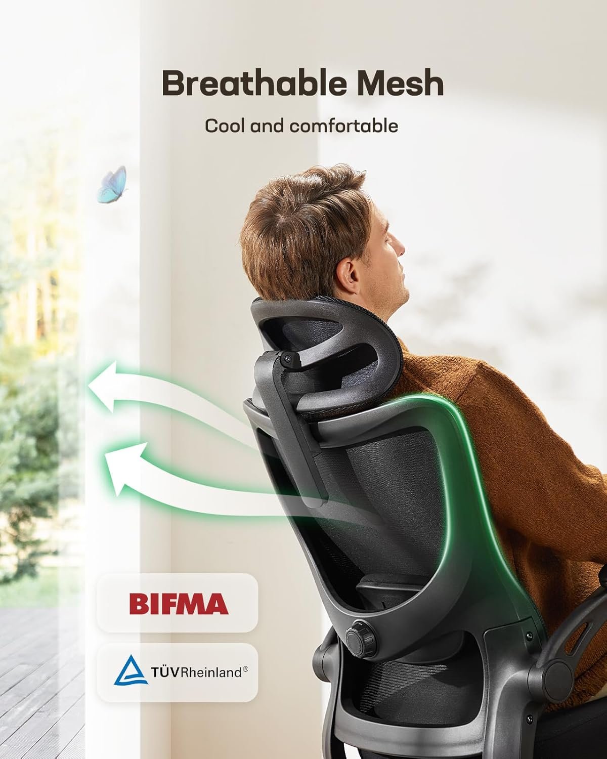 Marsail Ergonomic Office Chair Office Computer Desk Chair with High Back Mesh and Adjustable Lumbar Support Rolling Work Swivel Task Chairs with Wheel 3D Armrests and Headrest - Image 5