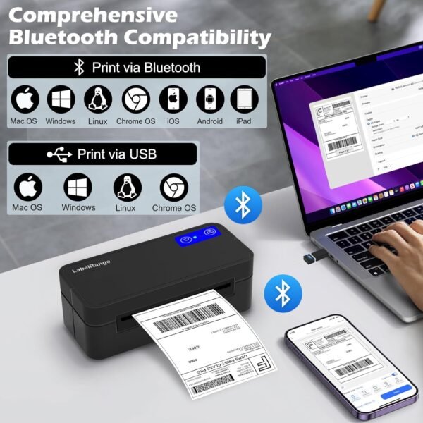 Bluetooth Thermal Label Printer for Mac, Windows, Phone, Tablet, Wireless 4x6 Shipping Label Printer, Thermal Printer for Shipping Packages, Support USPS, Ebay, Amazon, Pirate Ship.