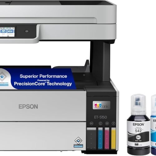 Epson EcoTank Pro ET-5150 Wireless Color All-in-One Supertank Printer with Scanner, Copier, Plus Auto Document Feeder, Large, White
