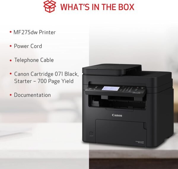 Canon imageCLASS MF275dw - Monochrome, Duplex Wireless Laser Printer, All-In-One With Scanner, Copier, Fax, Mobile Ready, 30 PPM, Black