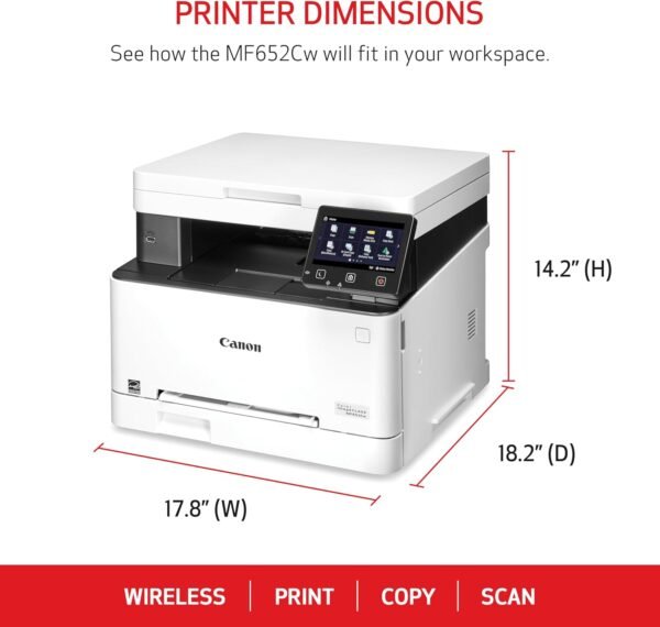 Canon Color imageCLASS MF652Cw - Wireless Laser Printer, Multifunction with Scanner, Copier, Mobile Ready, 3 Year Limited Warranty, 22 PPM Color, White