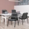 CLATINA Leather Guest Chair with Padded Arm Rest for Reception Meeting Conference and Waiting Room Side Office Home Black 4 Pack