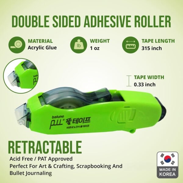Tape Runner - Double Sided Adhesive with Dispenser Roller Included - Acid Free, Sticky, Transparent - Ideal for Scrapbooking, Crafts & More - Retractable (315 inches per Cartridge), 5 Cartridges