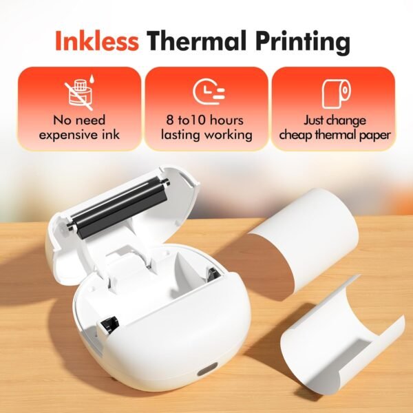 71S6ikp2lZL._AC_SL1500_.jpg Sticker Printer, Mini Thermal Printer with 5 Rolls Paper ,Inkless Photo Maker for School Supplies & DIY Projects,Bluetooth Connection Portable Sticker Maker for Labels, Photos, and Notes (White)