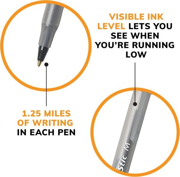 BIC Round Stic Xtra Life Black Ballpoint Pens, Medium Point Pens (1.0mm), 144-Count Pack of Bulk Pens, Flexible Round Barrel for Writing Comfort, No. 1 Selling Ballpoint Pens