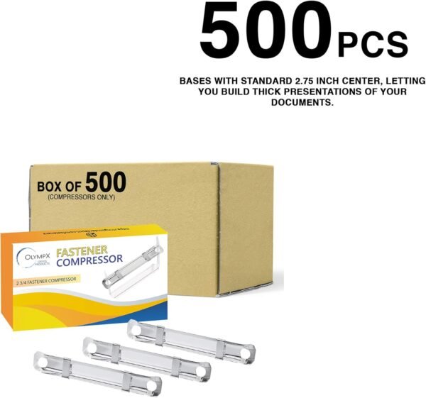 OLYMPX 500 Pcs of Prong Paper Fastener Compressors for Standard 2-Hole Punch, Works with 1 Inch - 3.5 Inch Capacity, 2.75 Inch Center for Paper Fastener Prong Bases, Bulk-Packed