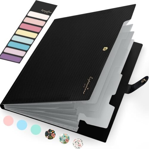 Sooez Expanding File Folder, Letter Size Accordion File Organizer, 5 Pocket Folders for Documents, Portable Filling Products for School Office Supplies, Black