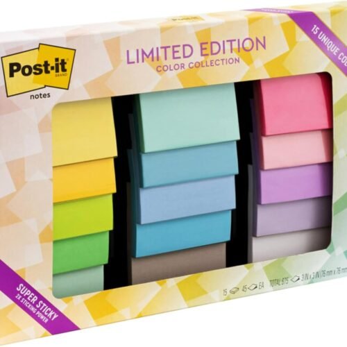 Post-it Super Sticky Notes, Limited Edition Color Collection, 3x3 in, 15 Pads/Pack, 45 Sheets/Pad