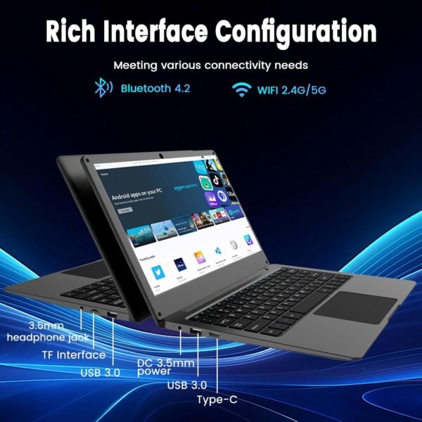 71UIFiN0t5L._AC_SL1500_.jpg Azeyou 11.6” Laptop HD Display, Student Laptop Computer 4GB DDR4 RAM, 128GB SSD, Windows 11 Pro Laptops, Metal Shell, WiFi, BT4.2, USB3.0, Type_C 4000mAh Battery (Black)