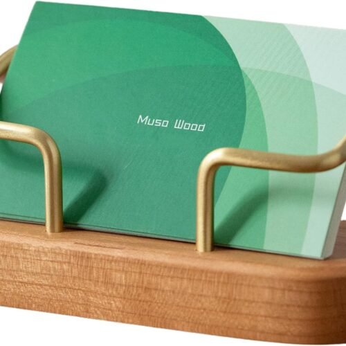 muso wood Business Card Holder for Desk, Wooden Creative Business Card Display for Desk, Wood Business Card Stand for Office, Tabletop (Cherry 1pack)