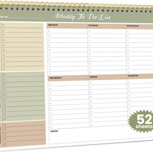 Weekly To Do List Notepad with 52 Undated Sheets（8.5"×11"）- Undated Weekly Planner Notepad for Office Desk Accessories and Supplies - Forest Shades