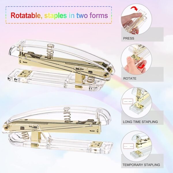 EOOUT Gold Office Supplies Set Desk Accessories, Acrylic Stapler Set Staple Remover, Phone Holder, Tape Holder, Pen Holder, 2 Ballpoint Pen, Scissor, Binder Clips, Ruler, Transparent Glue and Staples.