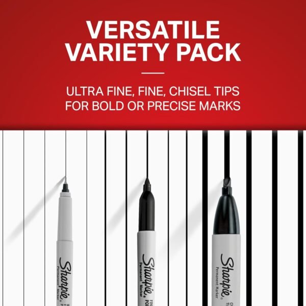 Sharpie Permanent Markers Variety Pack Featuring Ultra-Fine Chisel Tip And Fine Tip Marker Set Writing And Poster Markers Black 6 Count