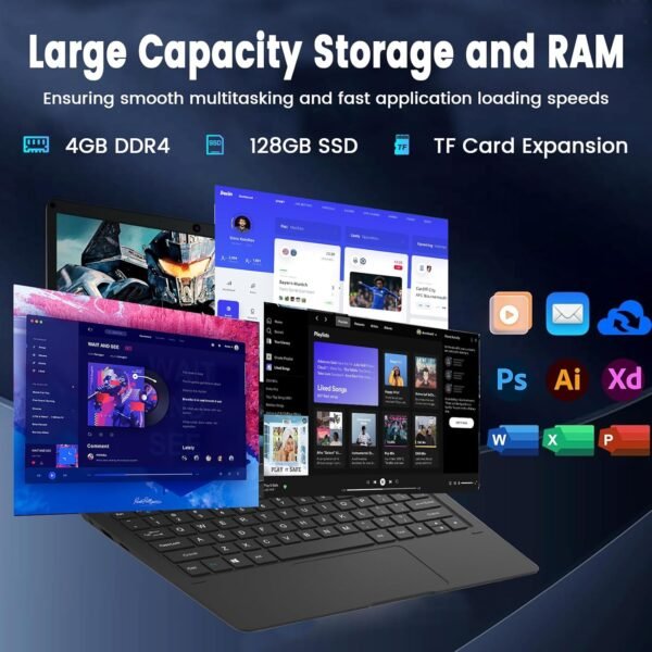 71XOpFfbgqL._AC_SL1500_.jpg Azeyou 11.6” Laptop HD Display, Student Laptop Computer 4GB DDR4 RAM, 128GB SSD, Windows 11 Pro Laptops, Metal Shell, WiFi, BT4.2, USB3.0, Type_C 4000mAh Battery (Black)