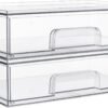 Vtopmart 12.1''W Clear Stackable Storage Drawers,2 Pack Acrylic Plastic Organizers Bins for Makeup Palettes, Cosmetics, and Beauty Supplies,Ideal for Vanity, Bathroom,Cabinet,Desk Organization