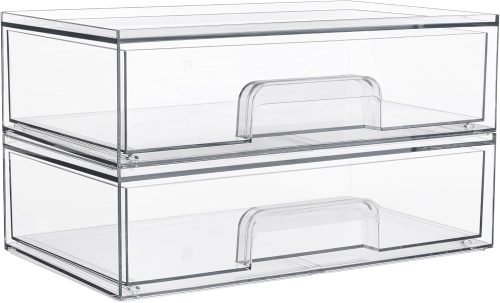 Vtopmart 12.1''W Clear Stackable Storage Drawers,2 Pack Acrylic Plastic Organizers Bins for Makeup Palettes, Cosmetics, and Beauty Supplies,Ideal for Vanity, Bathroom,Cabinet,Desk Organization