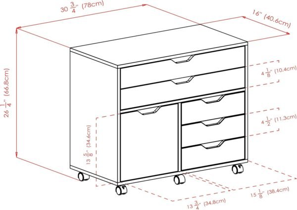 Winsome Halifax Storage Mobile Cabinets, 1 Door, 3 Drawers, 2 Wide Drawers, for Home Office, White