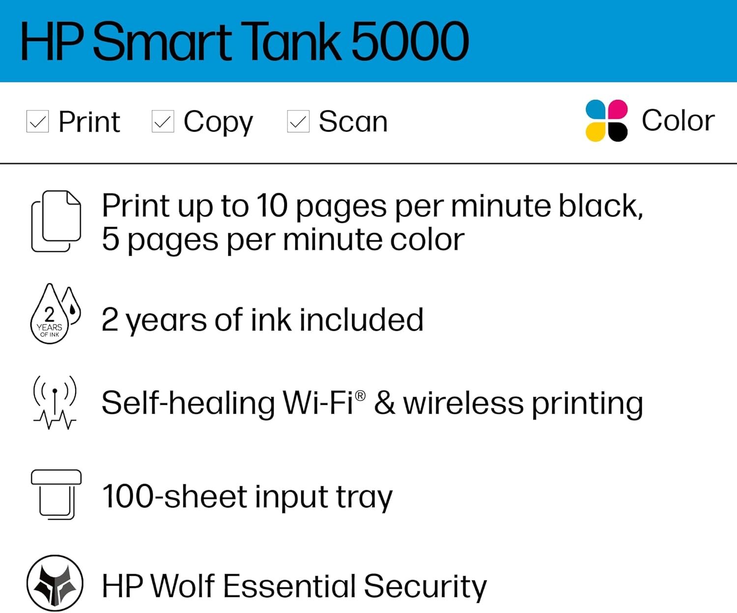 HP Smart-Tank 5000 Wireless All-in-One Ink-Tank Printer with up to 2 years of ink included, mobile print, scan, copy, white, 17.11 x 14.23 x 6.19 - Image 2