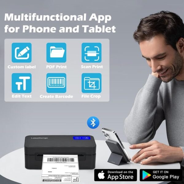 Bluetooth Thermal Label Printer for Mac, Windows, Phone, Tablet, Wireless 4x6 Shipping Label Printer, Thermal Printer for Shipping Packages, Support USPS, Ebay, Amazon, Pirate Ship.
