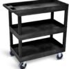 Stand Steady Tubstr 3 Shelf Utility Cart Supports Up to 375 lbs - Heavy-Duty Plastic Service Push Cart with Deep Shelves and 5" Casters, for Offices, Warehouse Storage, Garage (Black, 32 x 18 x 51)