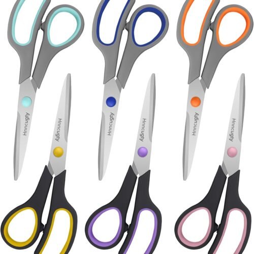 Scissors for Office School Supplies, Hnncugty 8" Scissors All Purpose Bulk Set of 6-Pack, Sharp Shears for Home Craft Sewing Fabric Middle School Student Teacher Supplies, Comfort Right/Left Handed