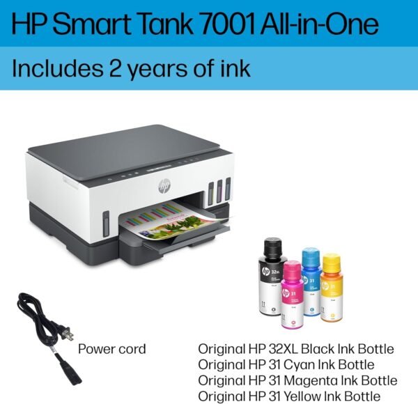 HP Smart -Tank 7001 Wireless All-in-One Cartridge-free Ink -Tank Printer, up to 2 years of ink included, mobile print, scan, copy (28B49A)
